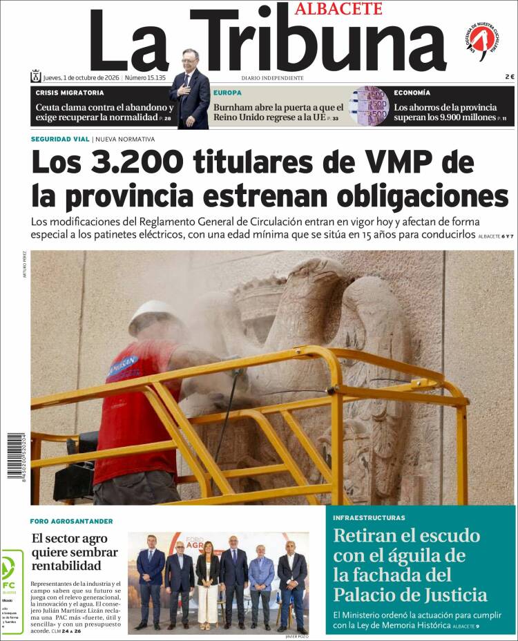 Portada de La Tribuna de Albacete (Espa&ntilde;a)