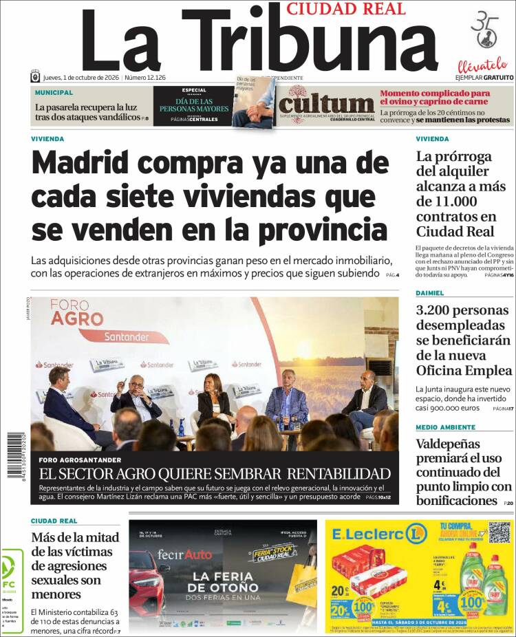 Portada de La Tribuna de Ciudad Real (Espa&ntilde;a)