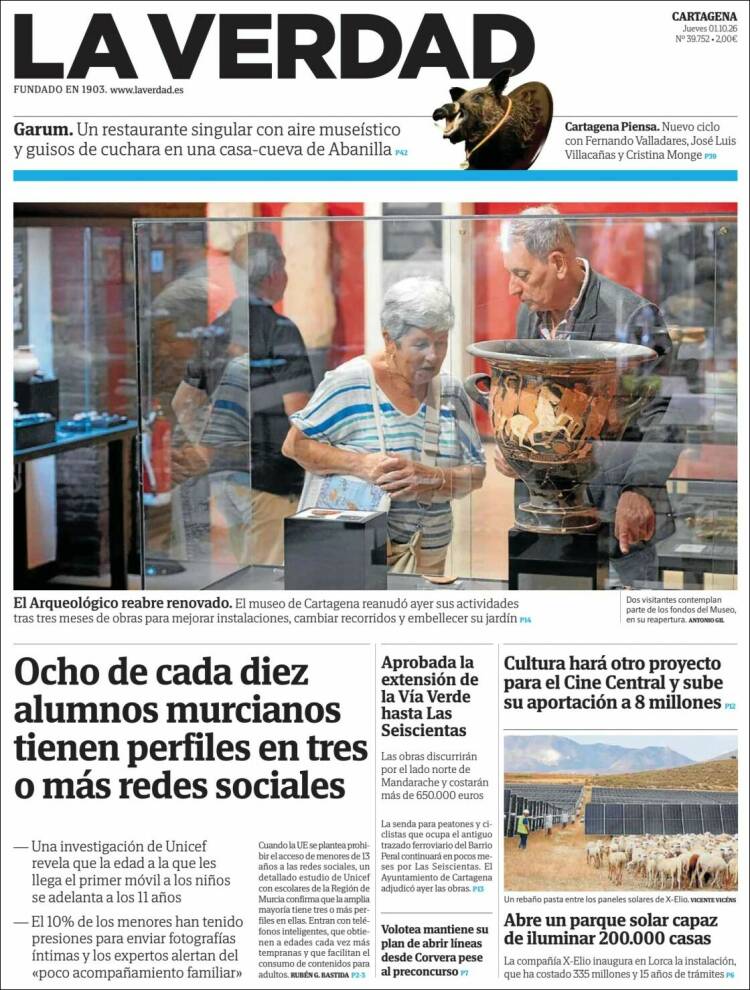 Portada de La Verdad de Cartagena (Espa&ntilde;a)