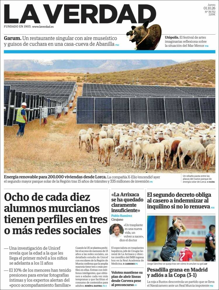 Portada de La Verdad de Murcia (Espa&ntilde;a)