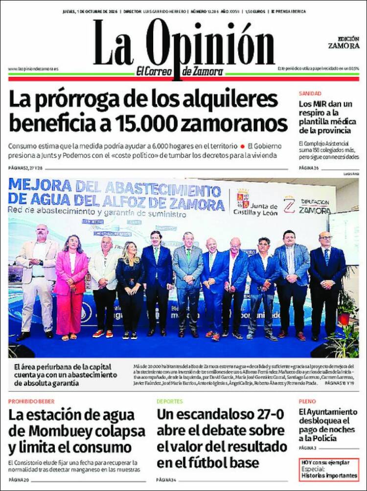 Portada de La Opinión - El Correo de Zamora (Espa&ntilde;a)