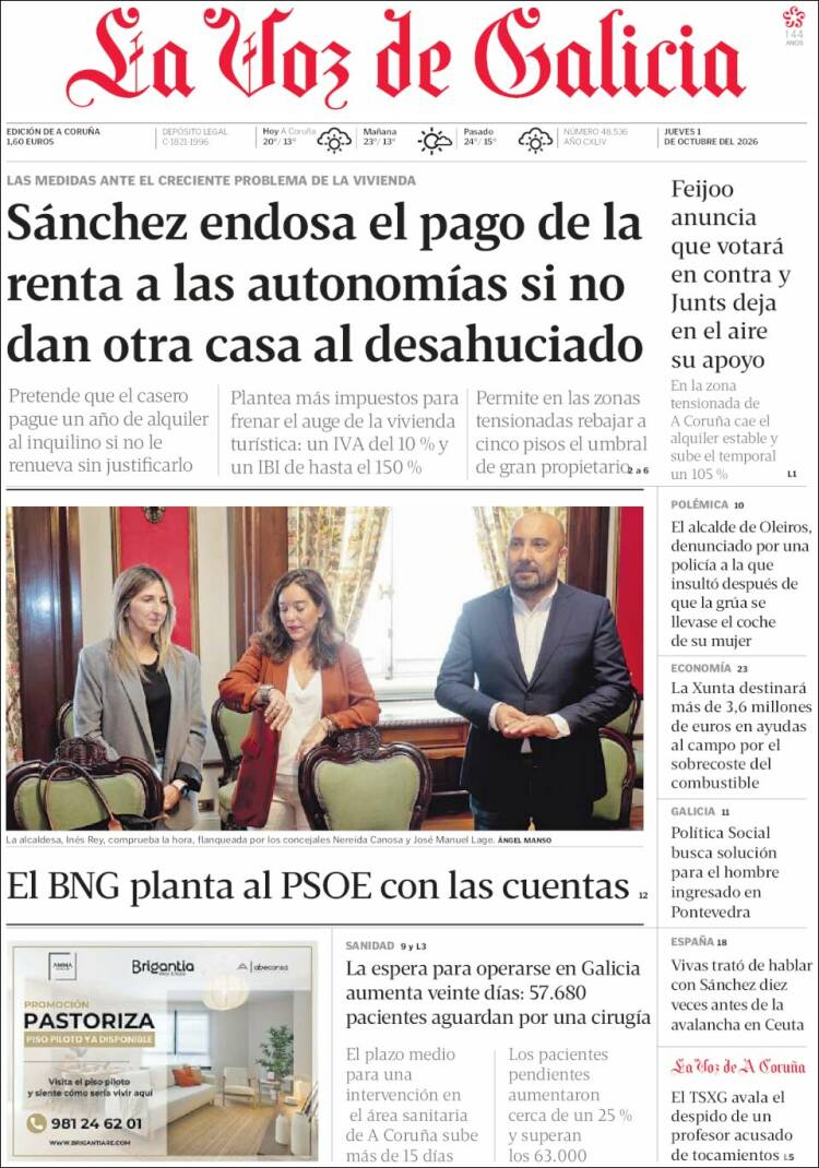 Portada de La Voz de Galicia (Espa&ntilde;a)