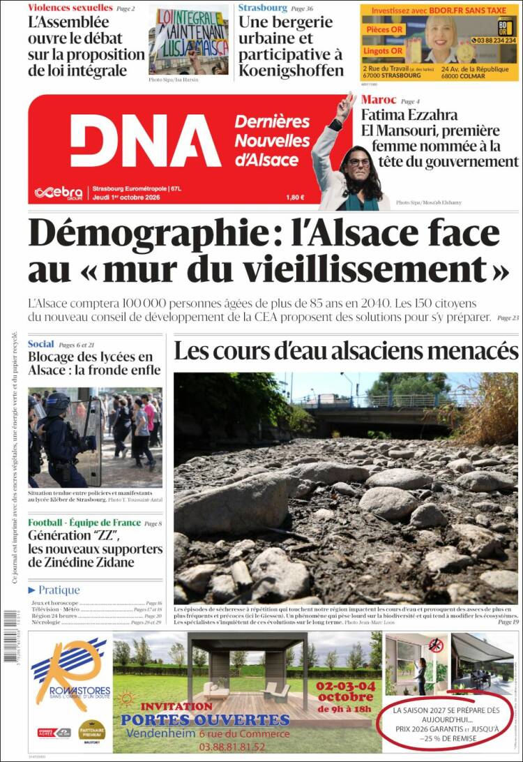 Portada de Les Dernières Nouvelles d'Alsace (Francia)