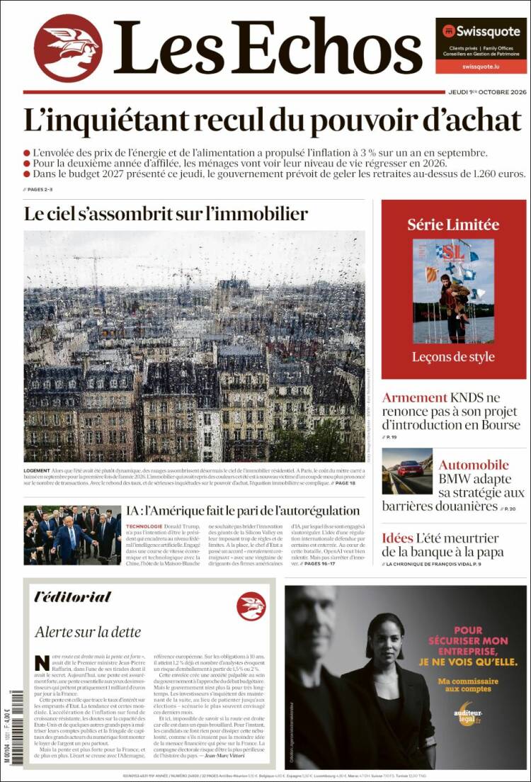 Portada de Les Echos (Francia)
