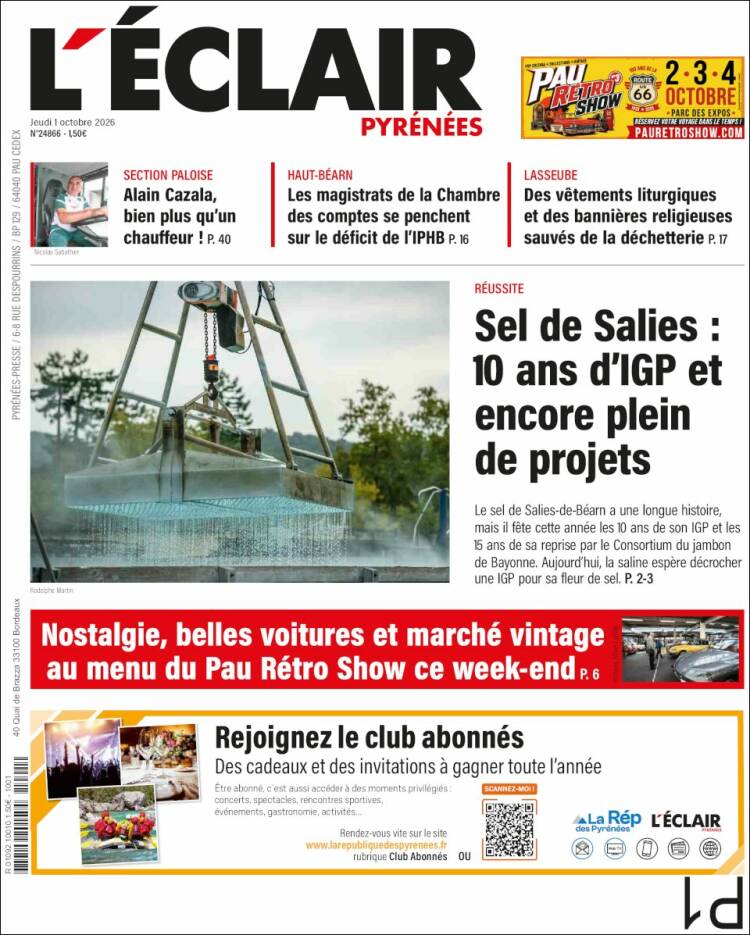 Portada de L'Eclair des Pyrénées (Francia)