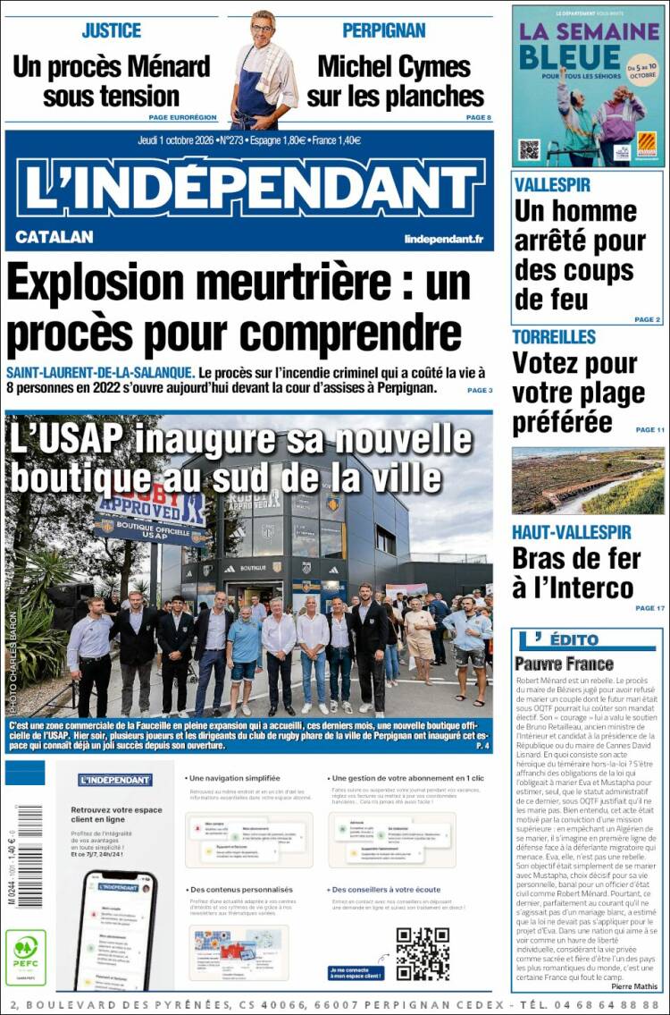 Portada de Le Indépendant (Francia)