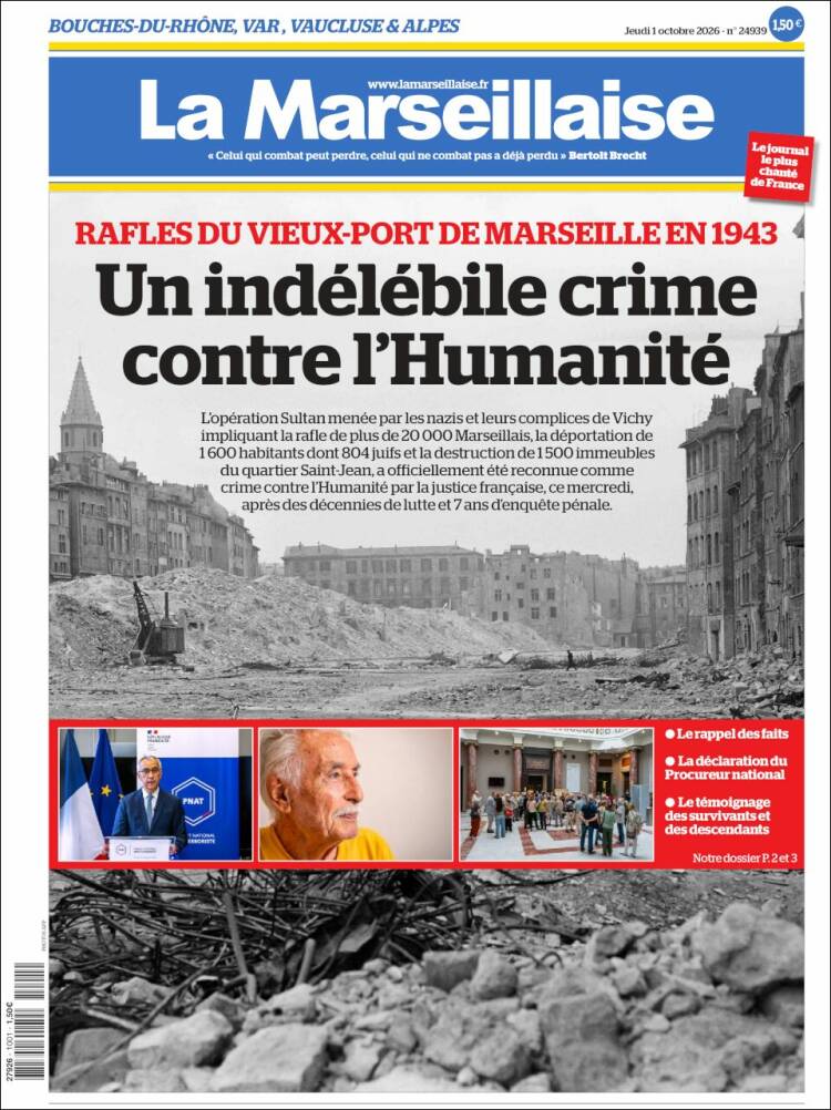 Portada de La Marseillaise (Francia)