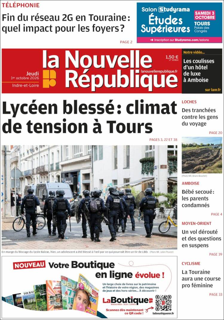 Portada de La Nouvelle Republique (Francia)