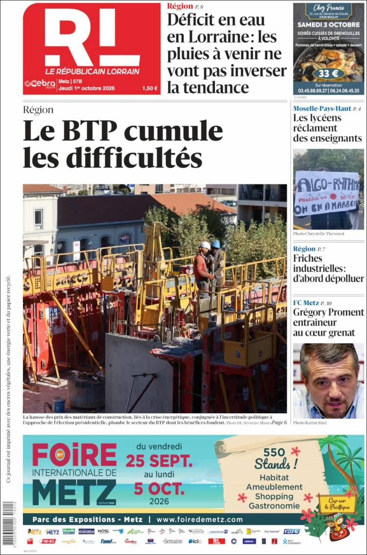 Portada de Le Republicain Lorrain (Francia)