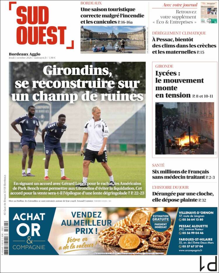 Portada de Sud Ouest (Francia)