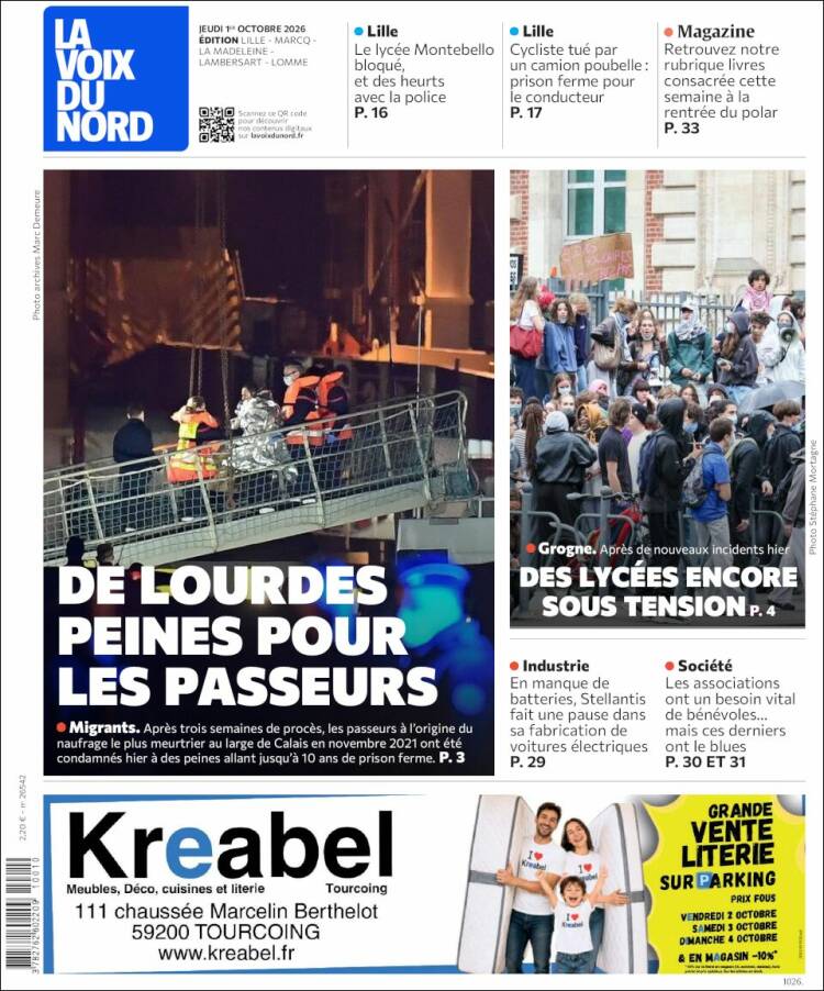 Portada de La Voix du Nord (Francia)