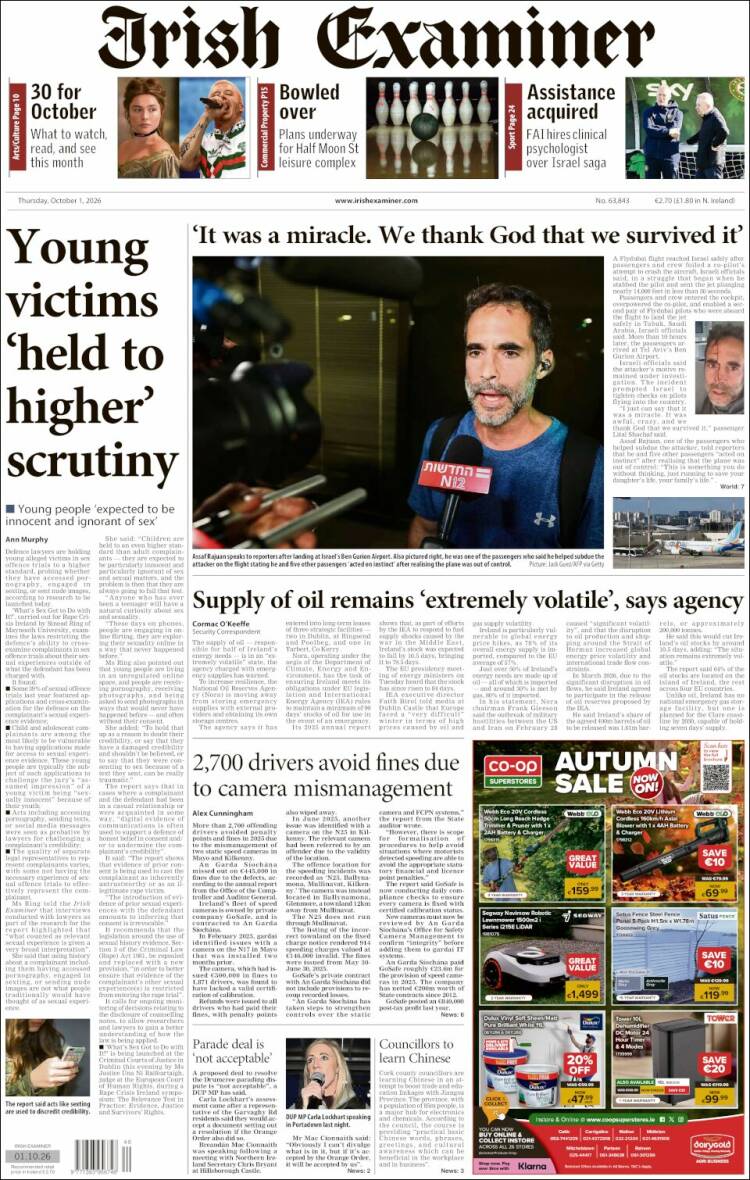 Portada de Irish Examiner (Irlanda)