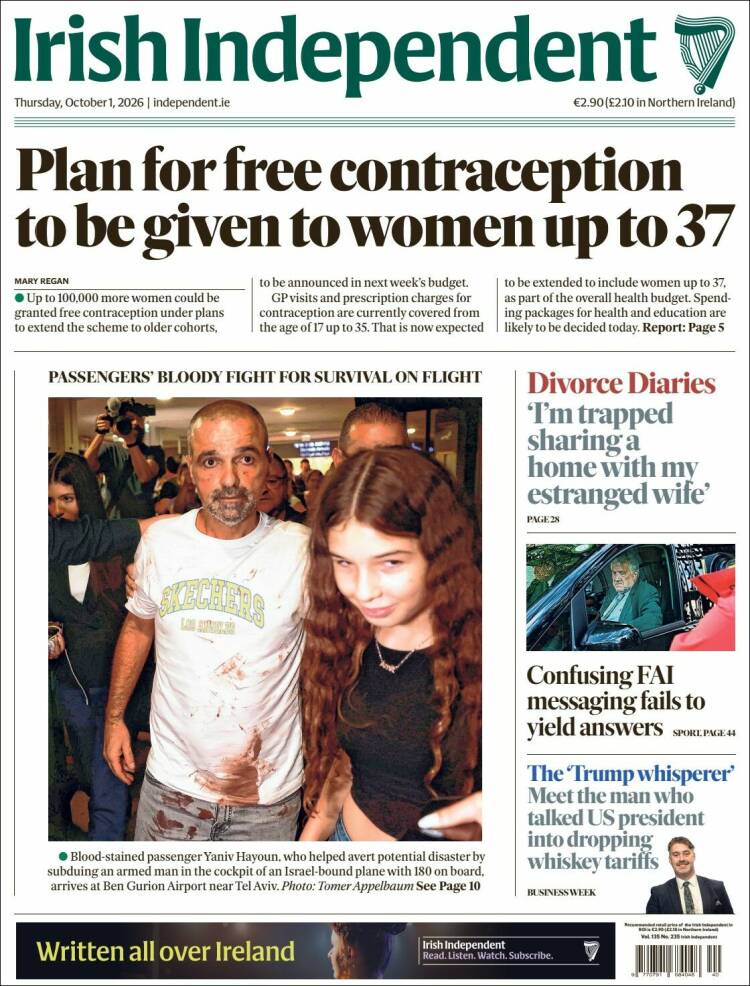 Portada de Irish Independent (Irlanda)