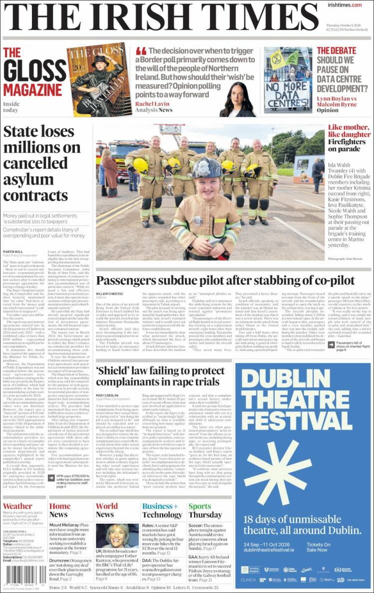 Portada de Irish Times (Irlanda)
