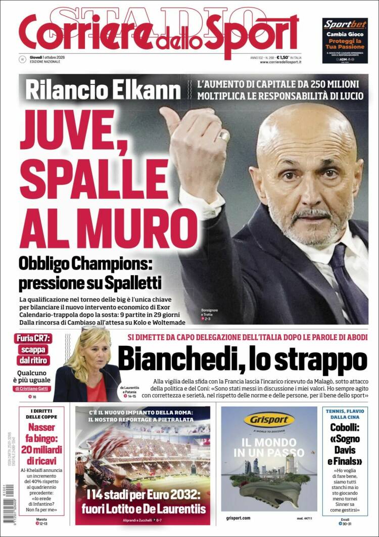 Portada de Corriere dello Sport (Italia)