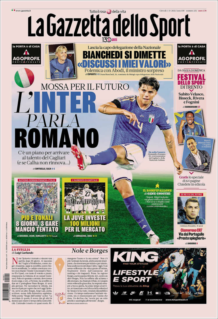 Portada de La Gazzetta dello Sport (Italia)