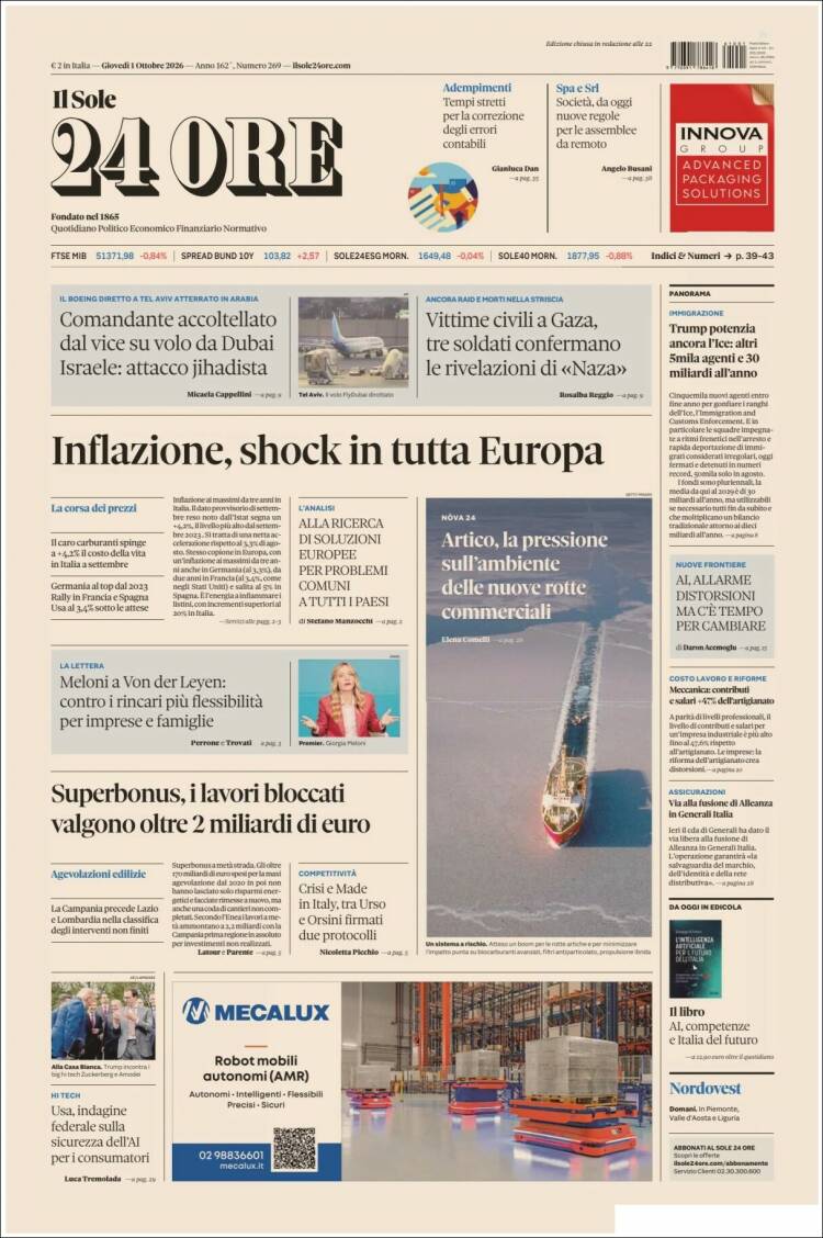Portada de Il Sole 24 ORE (Italia)