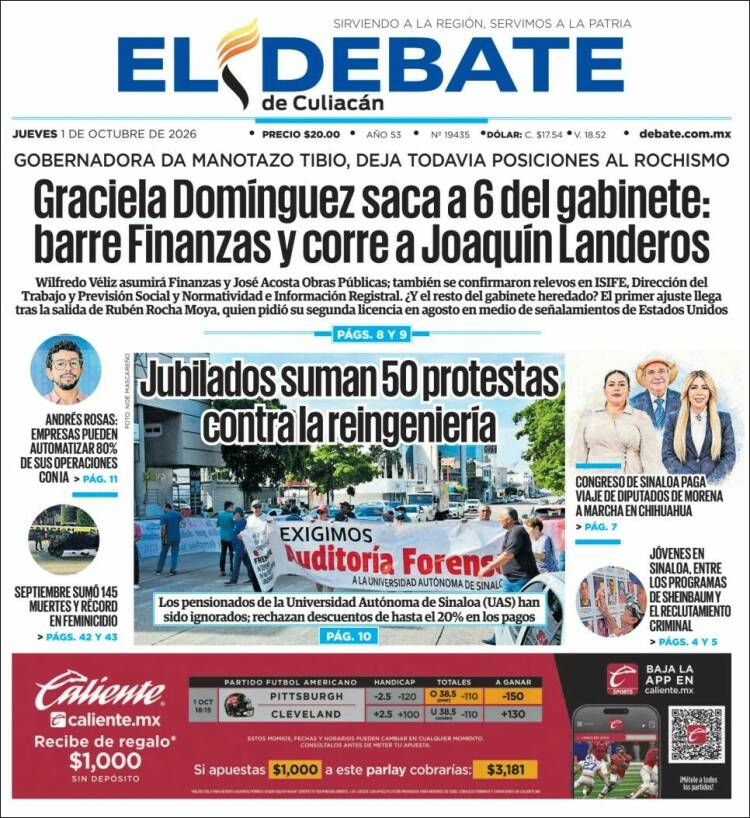 Portada de El Debate de Culiacán (M&eacute;xico)
