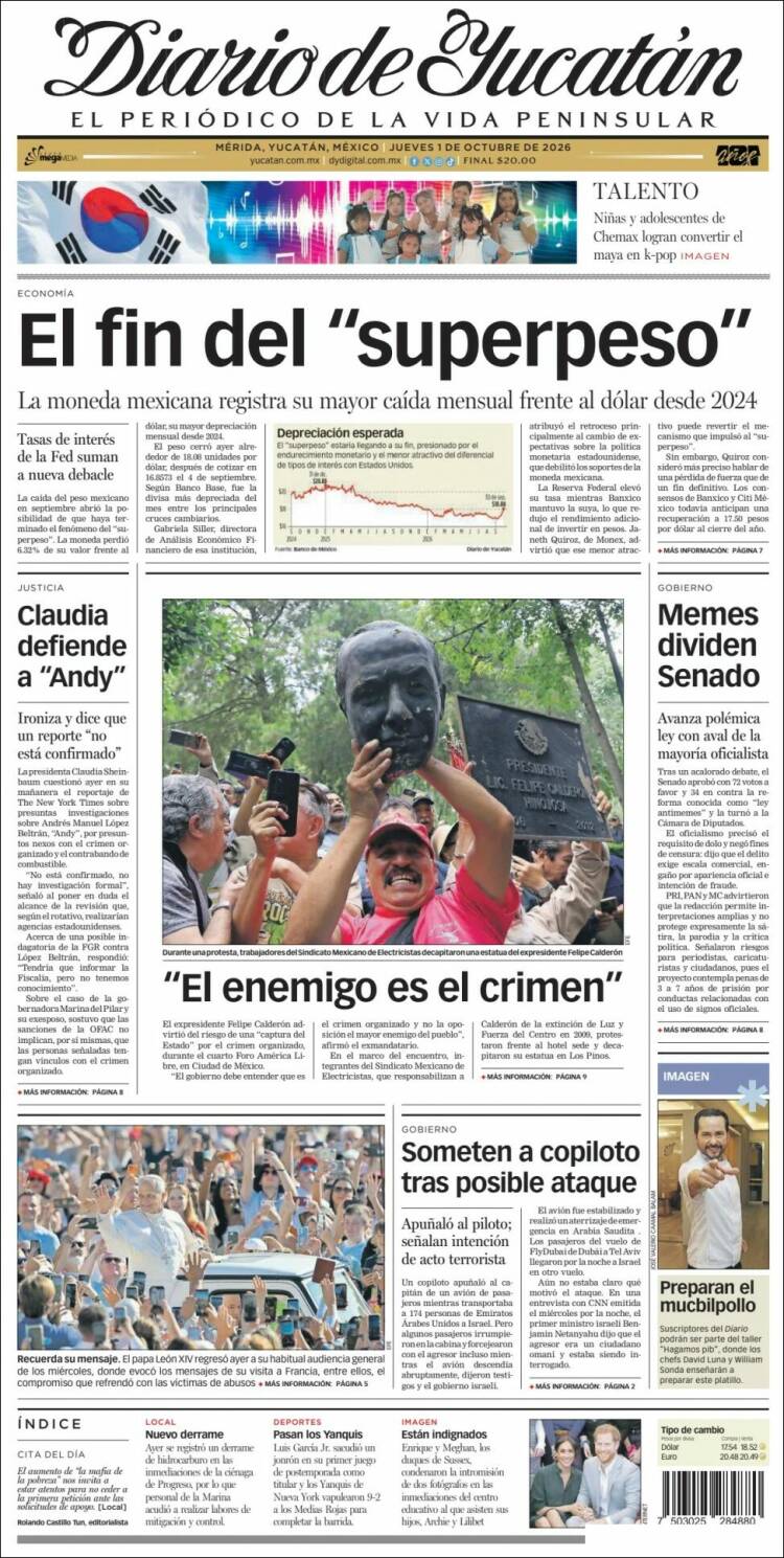 Portada de Diario de Yucatán (M&eacute;xico)