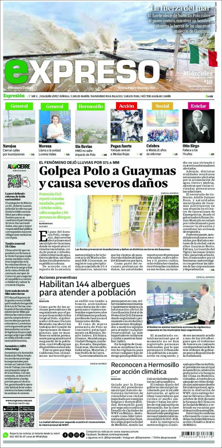 Portada de Expreso (M&eacute;xico)