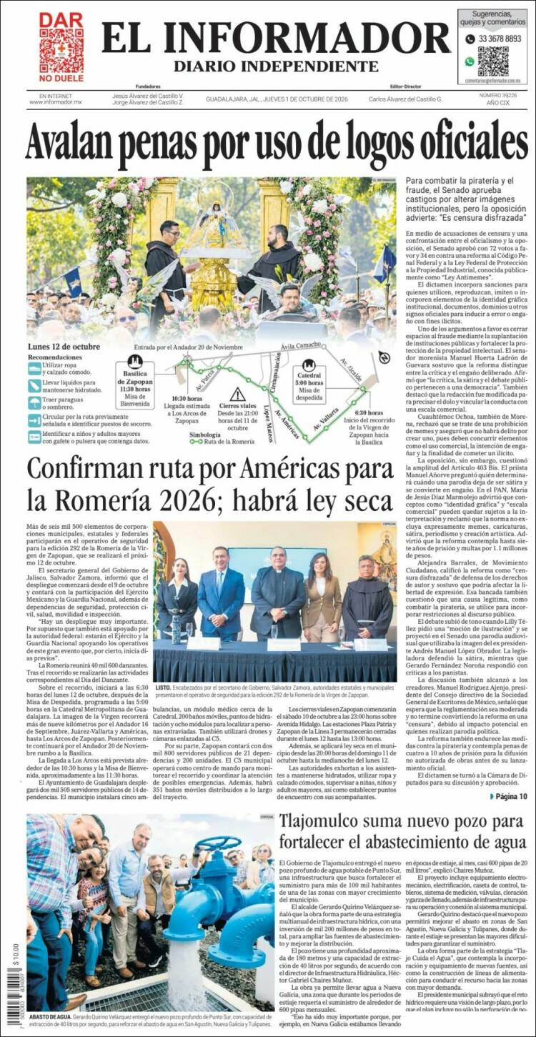 Portada de El Informador (M&eacute;xico)