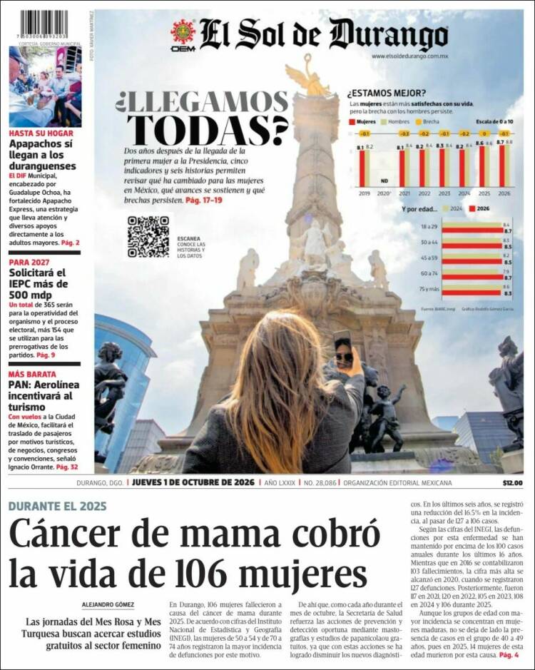 Portada de El Sol de Durango (M&eacute;xico)