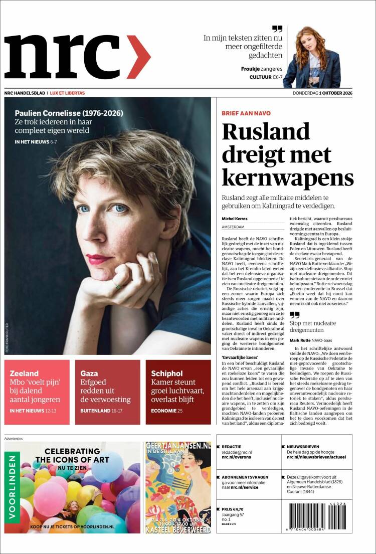 Portada de NRC Handelsblad (Pa&iacute;ses Bajos)