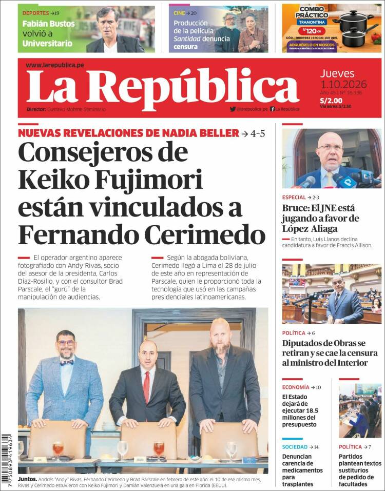 Portada de La Republica (Per&uacute;)