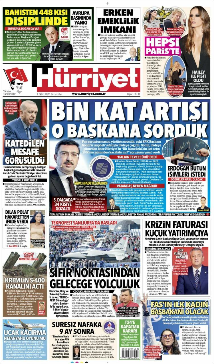 Portada de Hürriyet (Turqu&iacute;a)