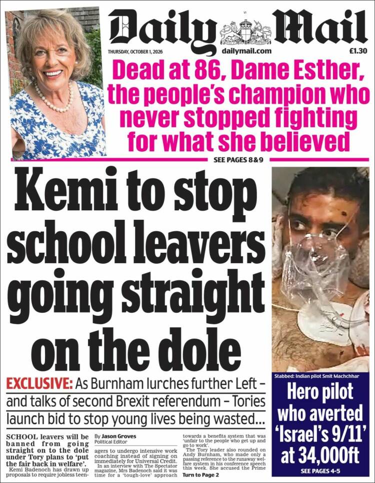 Portada de Daily Mail (Reino Unido)