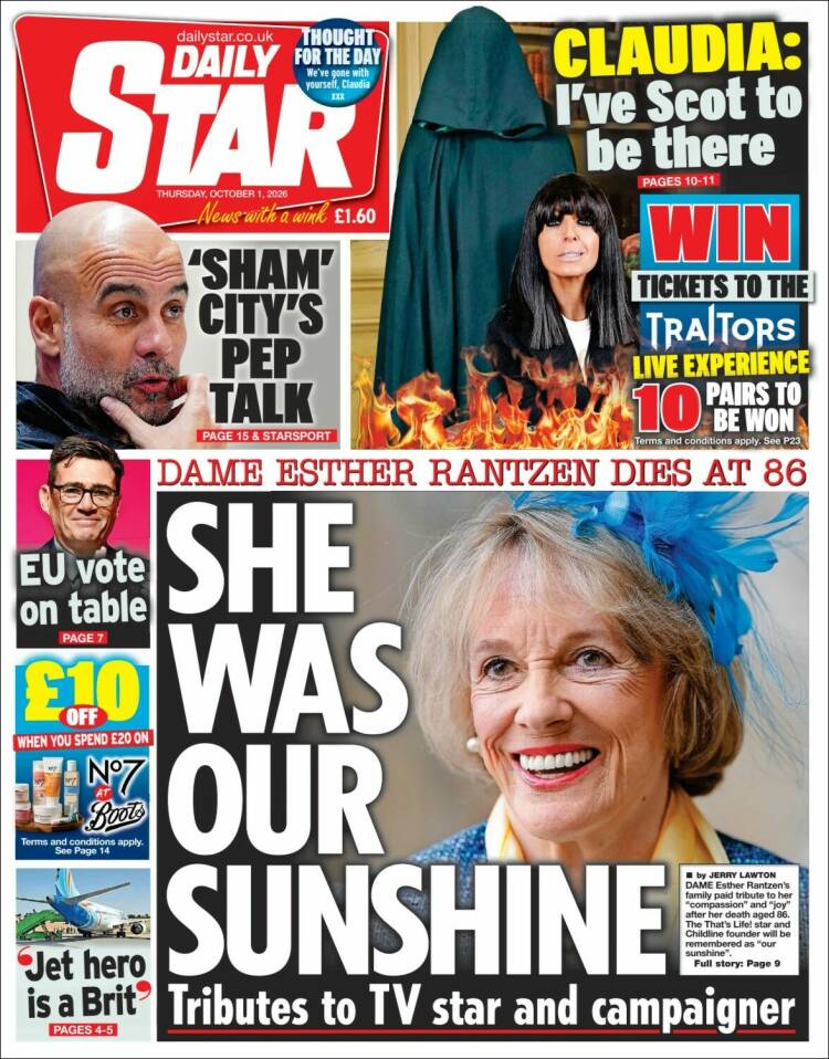 Portada de Daily Star (Reino Unido)