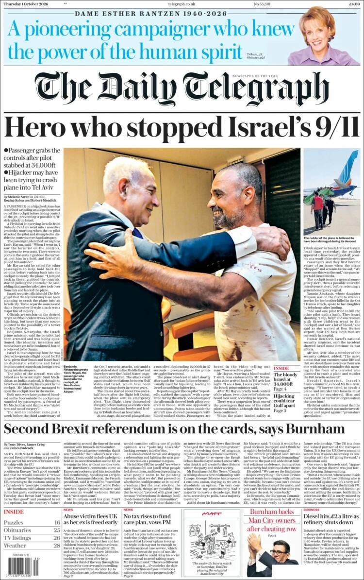 Portada de Daily Telegraph (Reino Unido)
