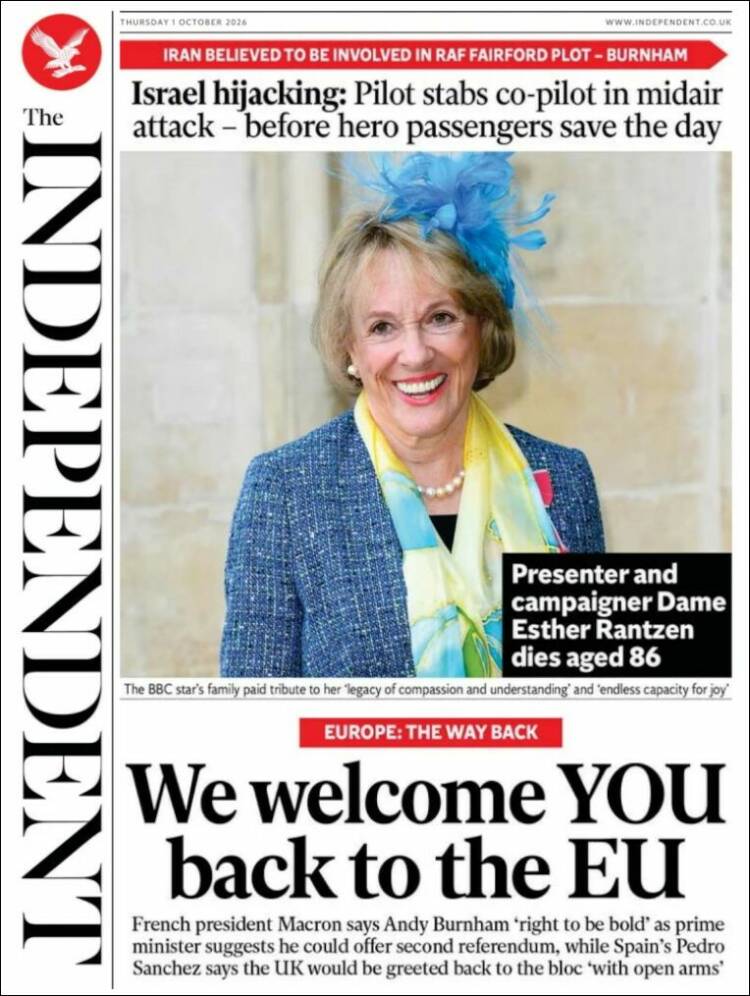 Portada de The Independent (Reino Unido)