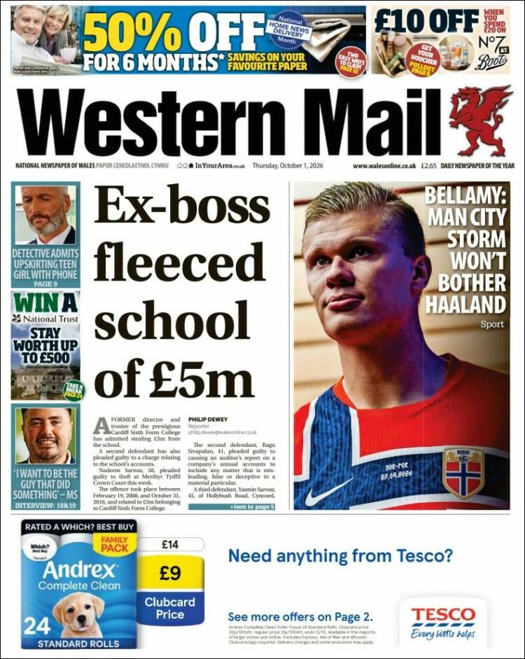 Portada de Western Mail (Reino Unido)