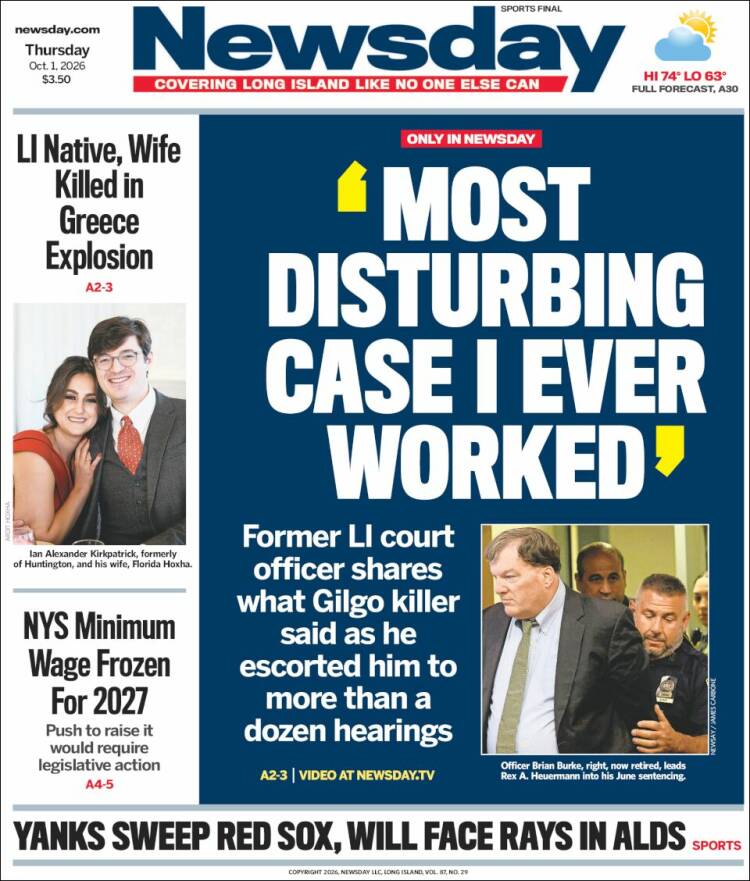 Portada de Newsday (USA)