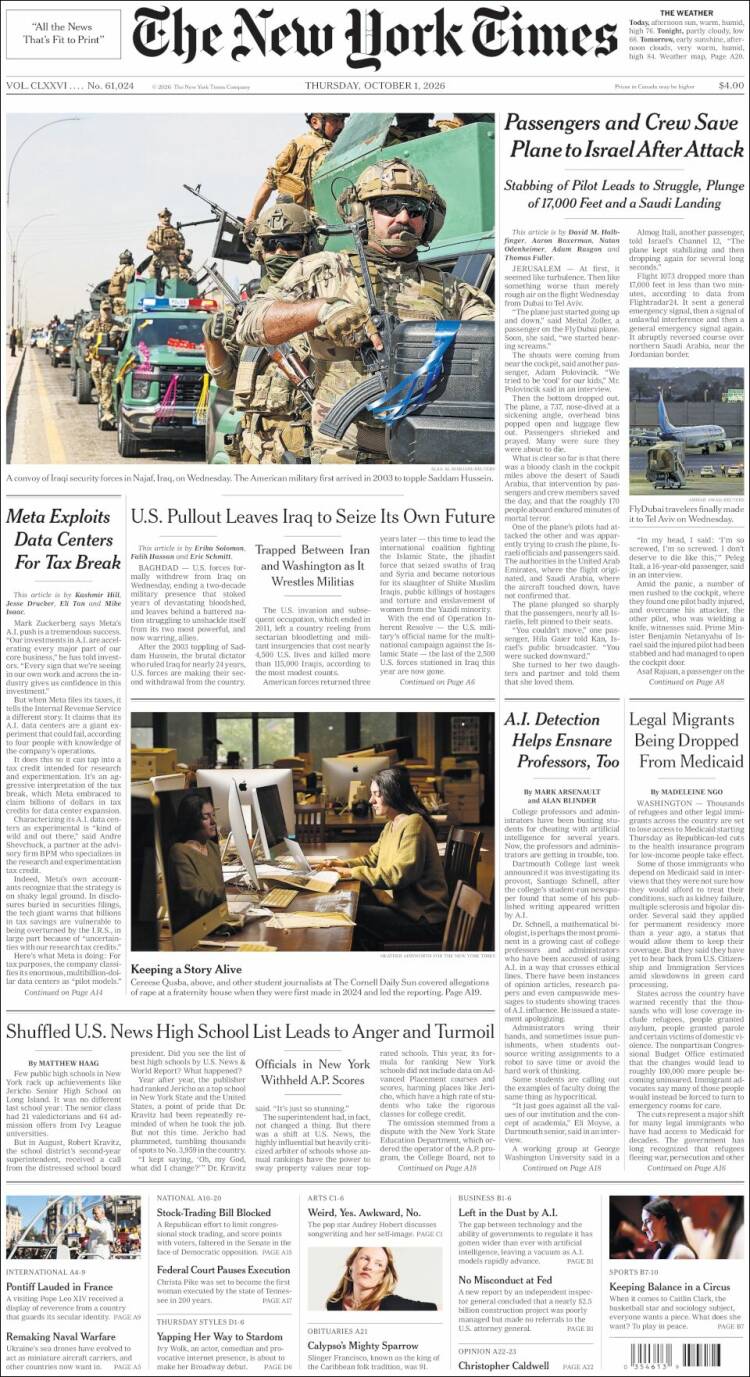 Portada de New York Times (USA)