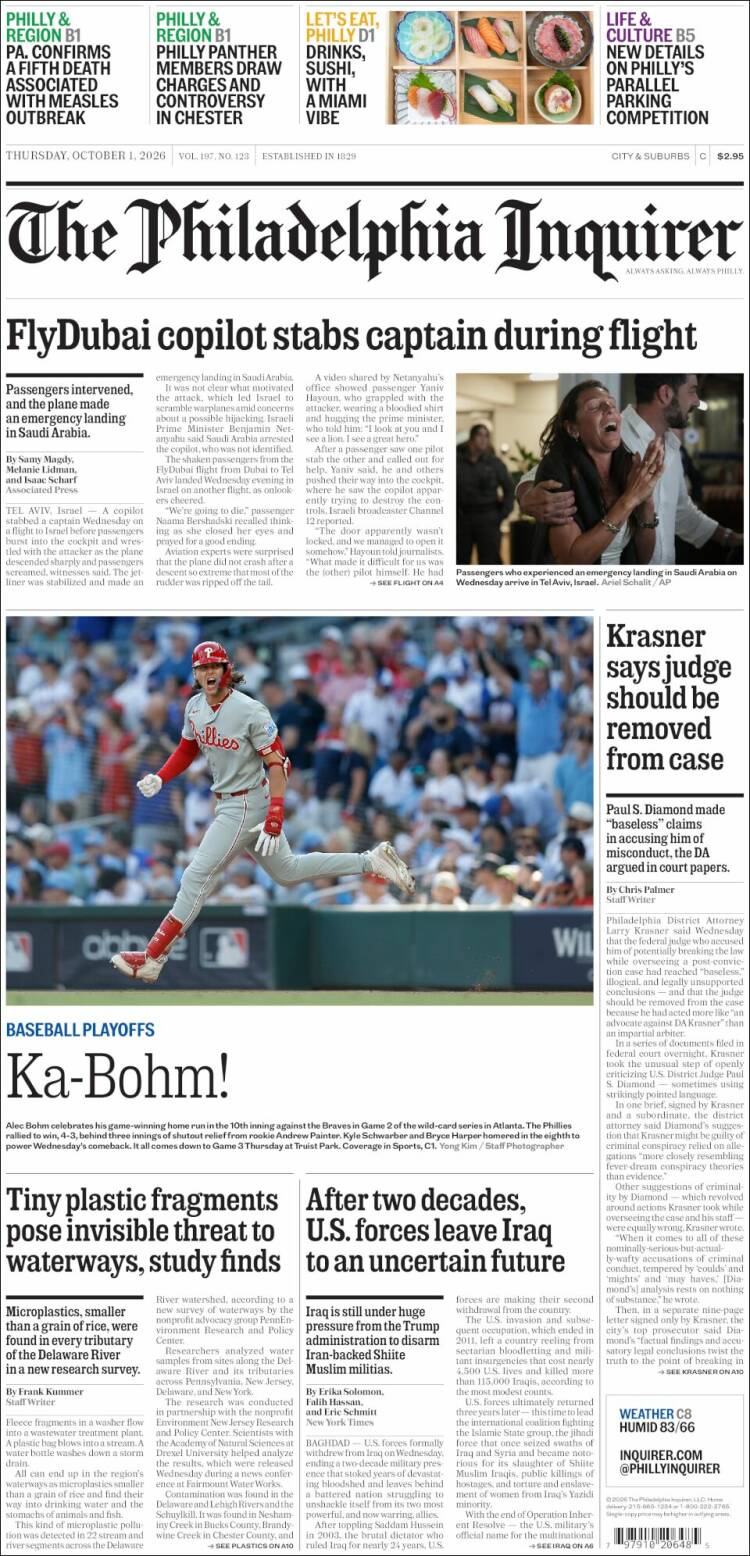 Portada de Philadelphia Inquirer (USA)
