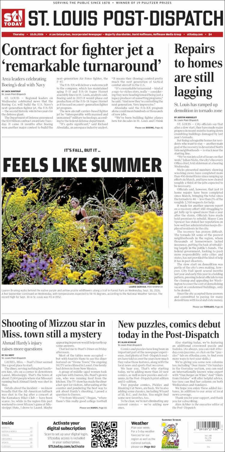 Portada de St. Louis Post-Dispatch (USA)