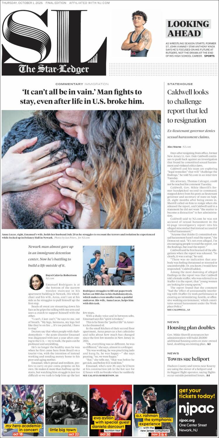 Portada de Star-Ledger (USA)