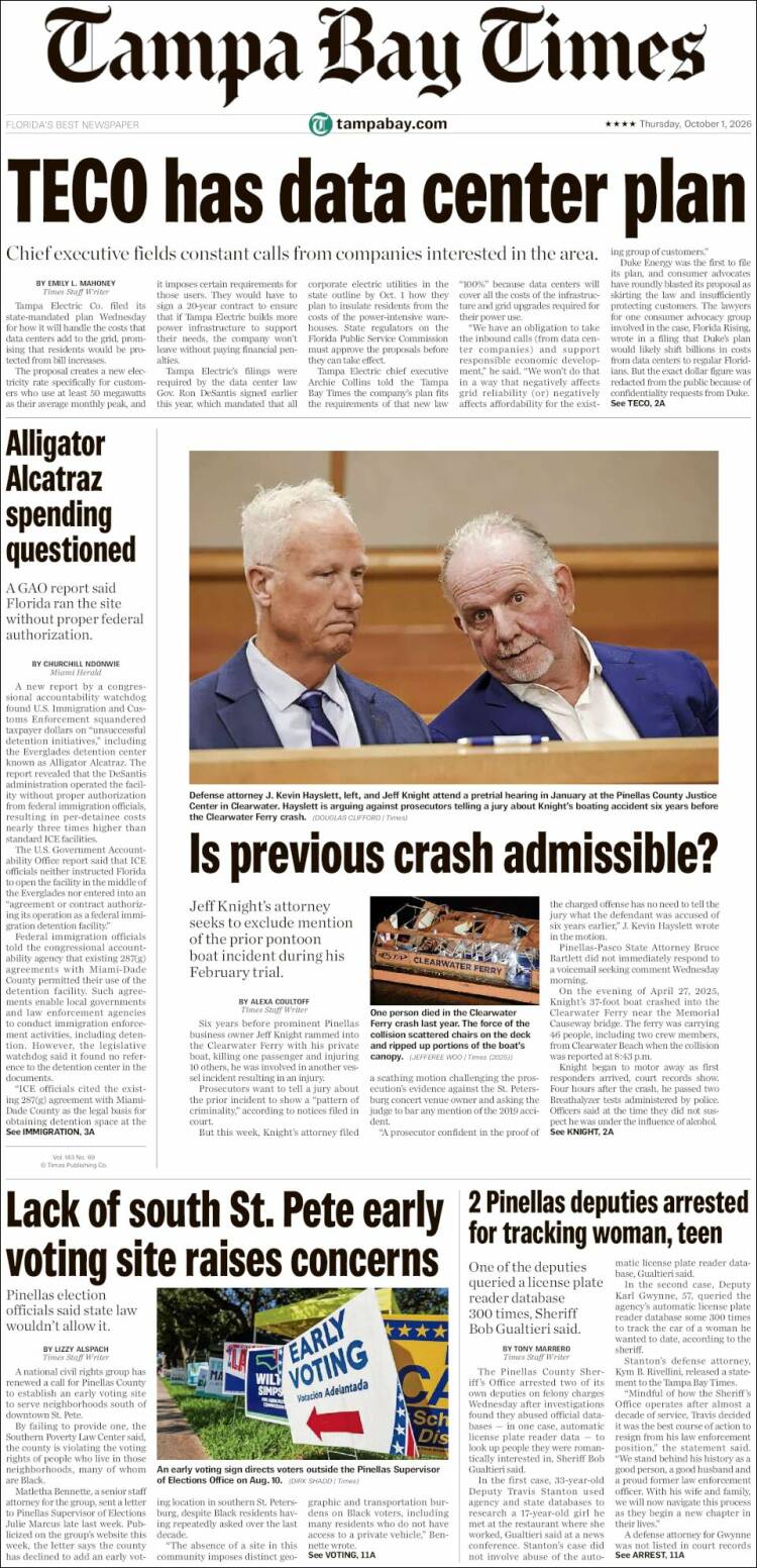 Portada de Tampa Bay Times (USA)