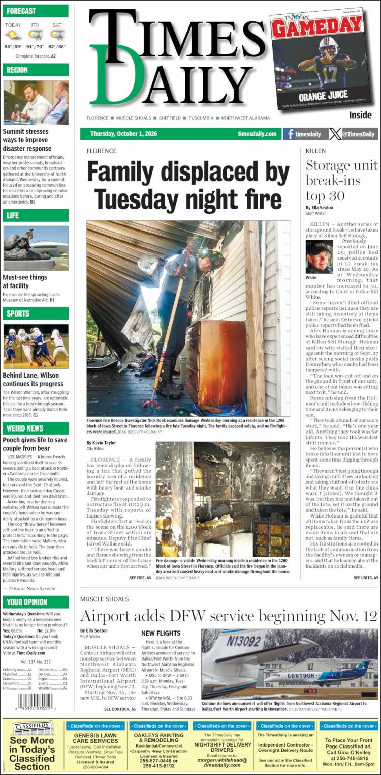 Portada de Times Daily (USA)