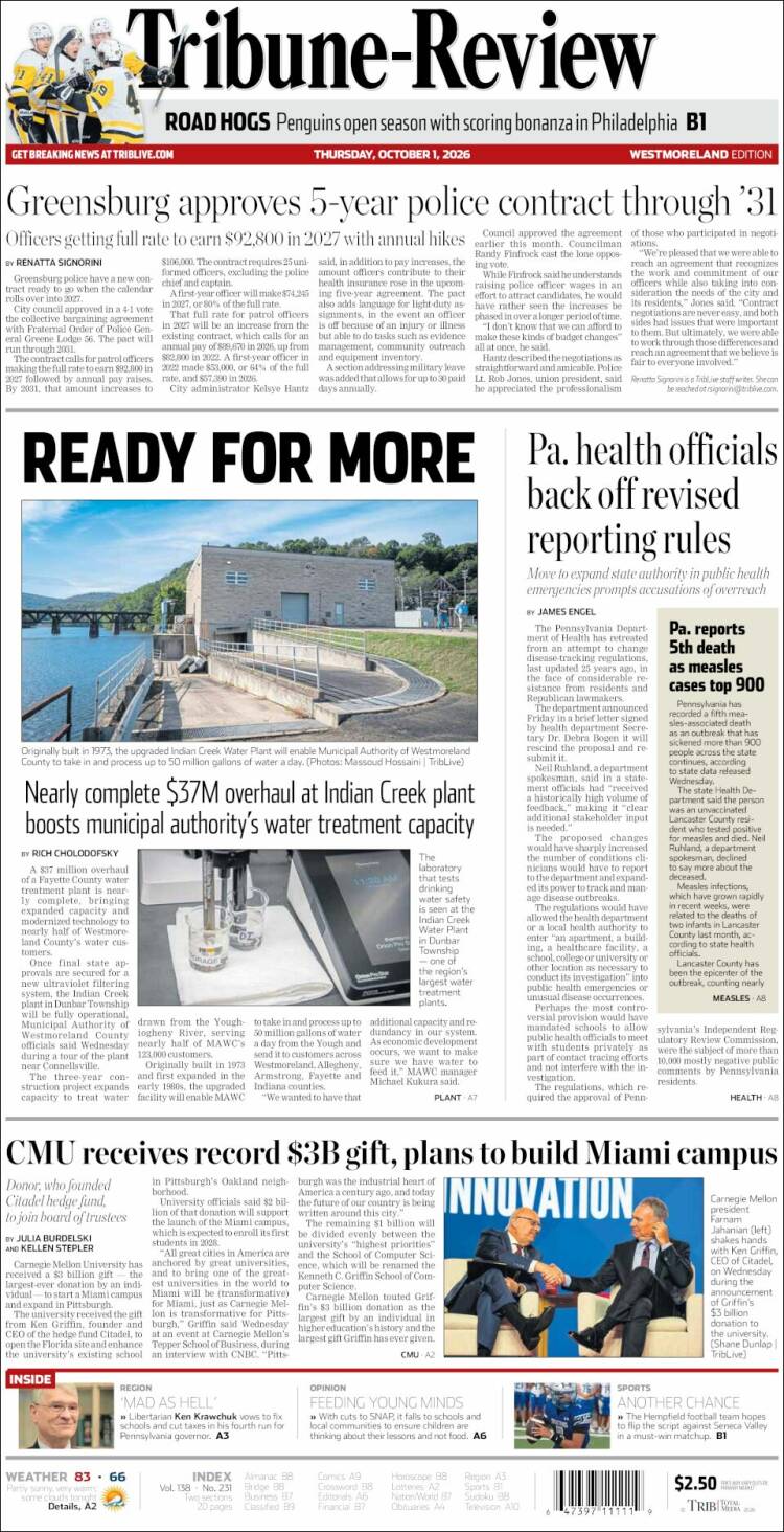 Portada de Tribune-Review (USA)
