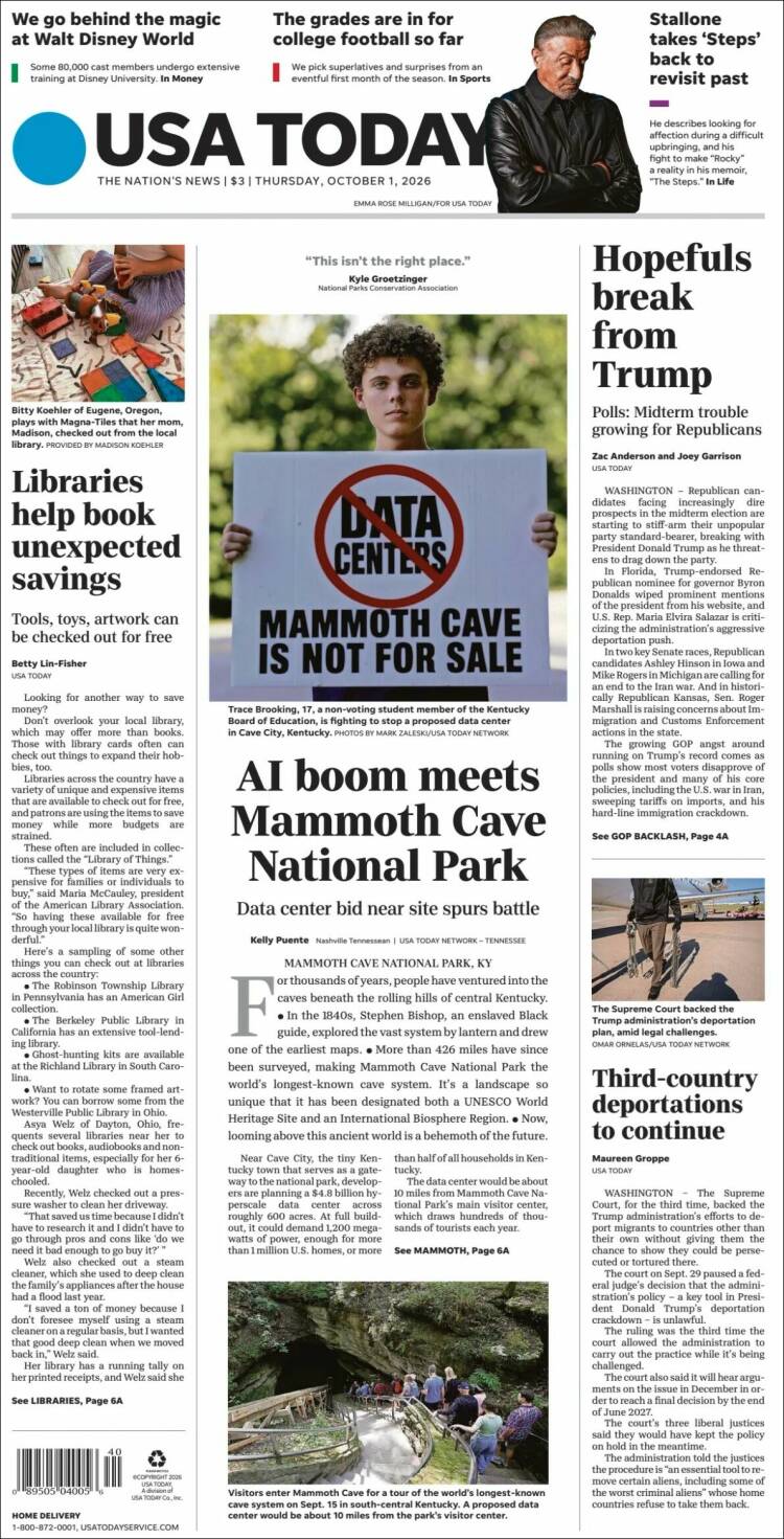 Portada de USA Today (USA)