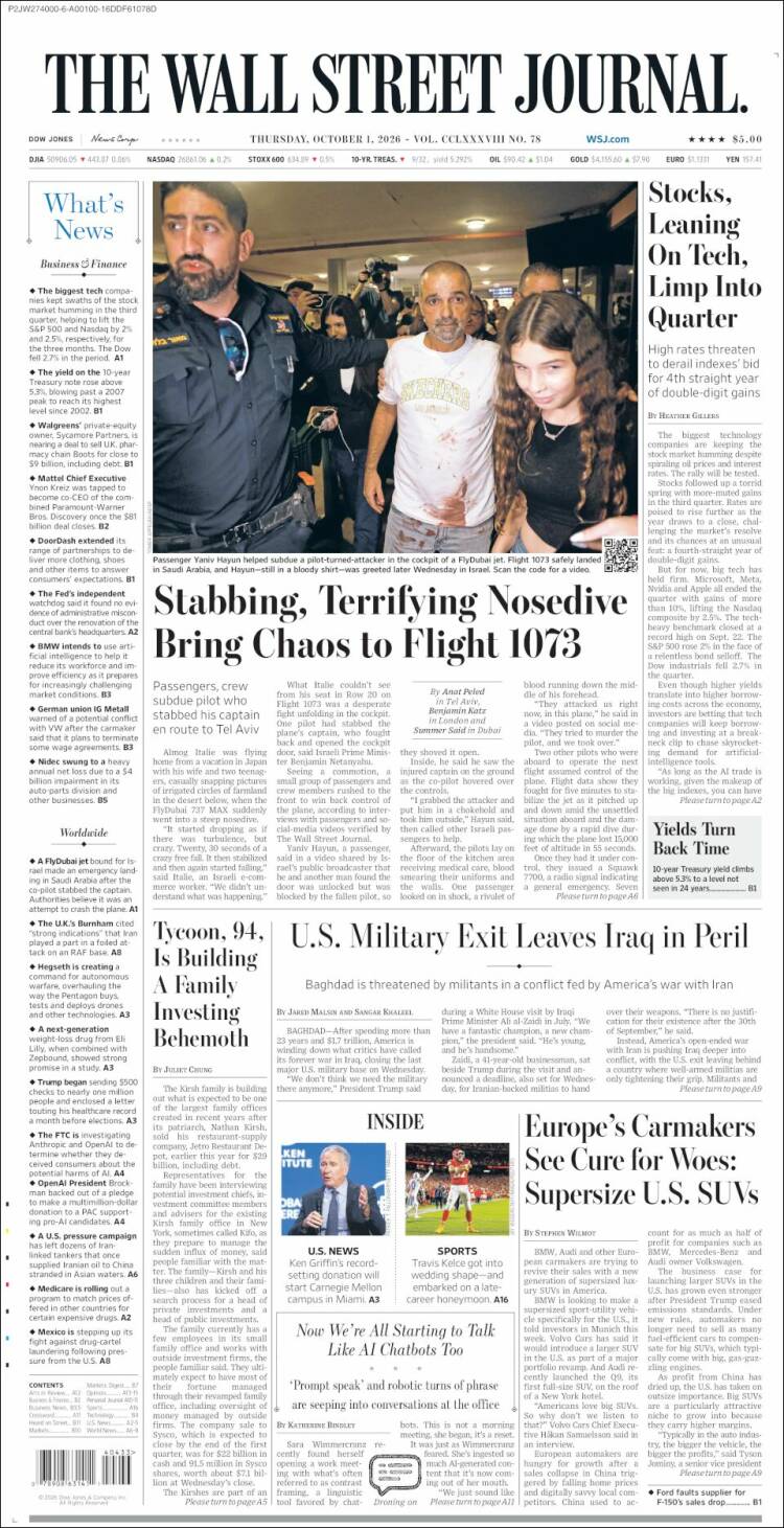 Portada de Wall Street Journal (USA)