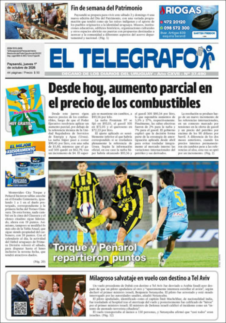 Portada de El Telégrafo (Uruguay)