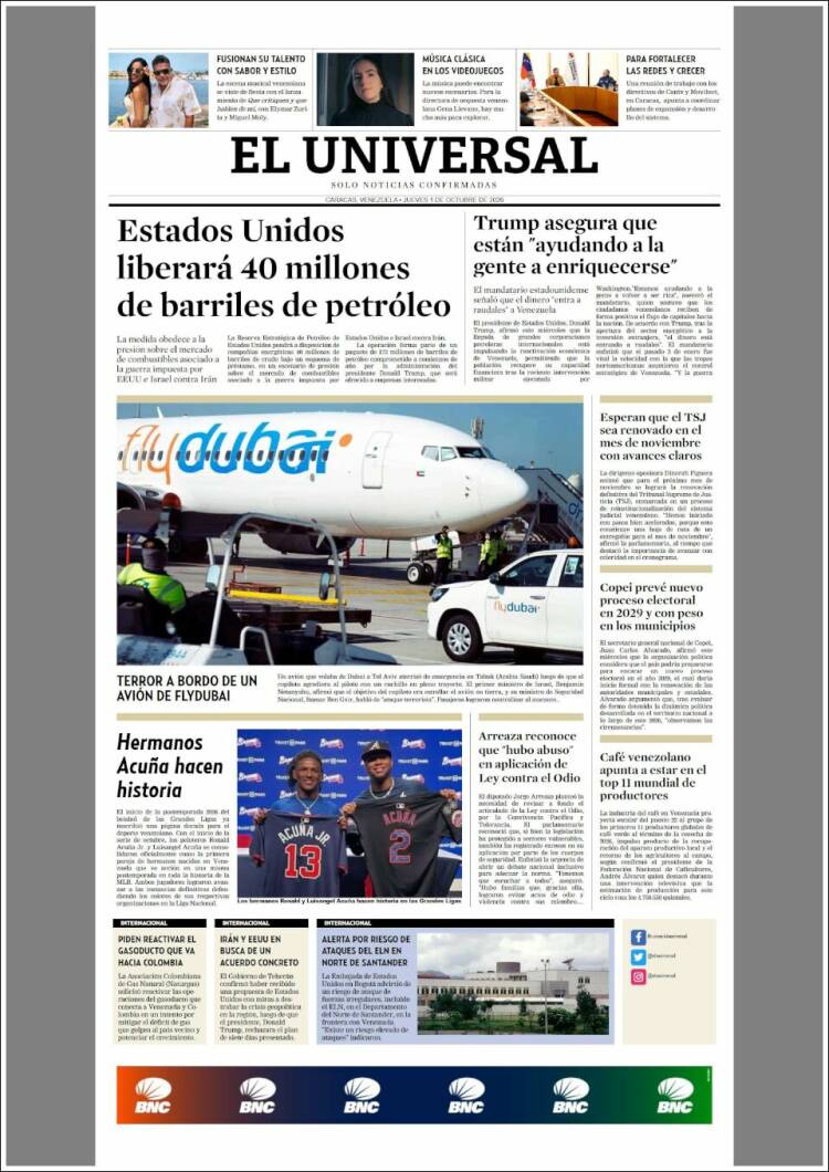 Portada de Universal (Venezuela)