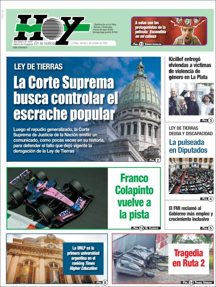 Portada de Diario Hoy (Argentina)