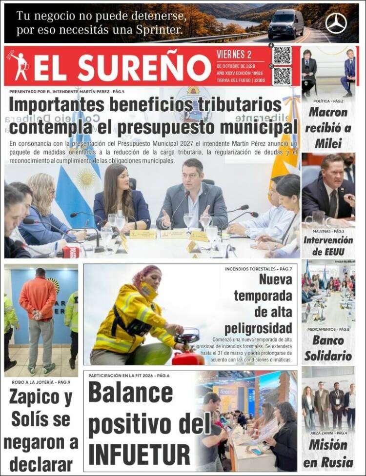 Portada de Diario El Sureño (Argentina)