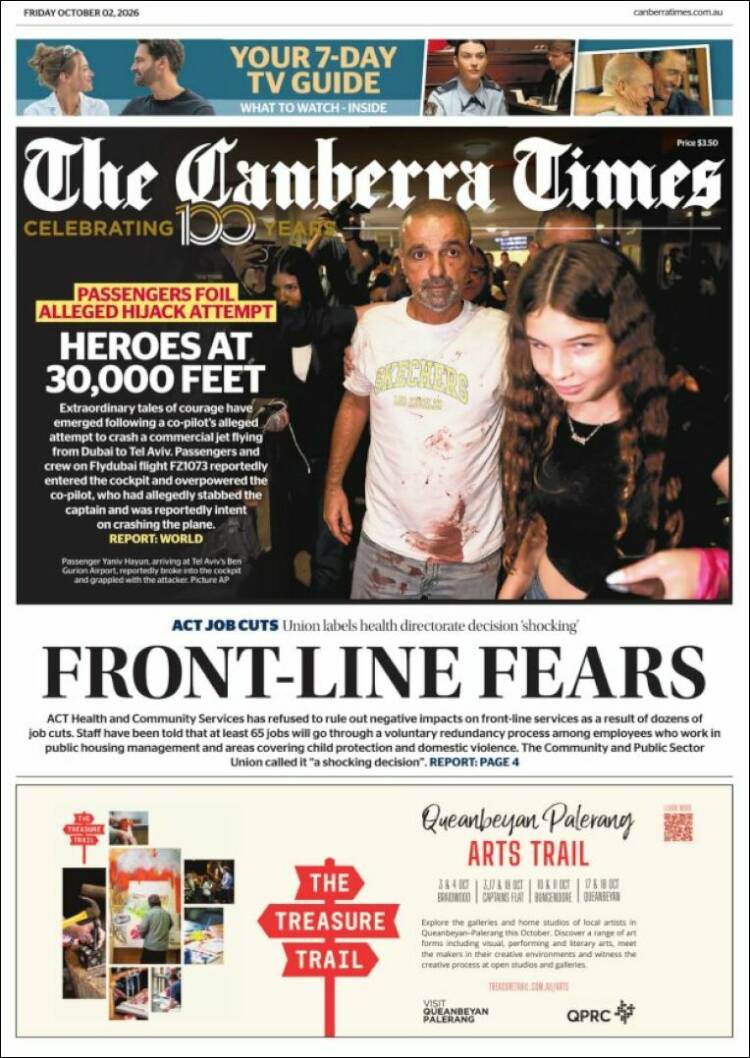Portada de The Canberra Times (Australia)