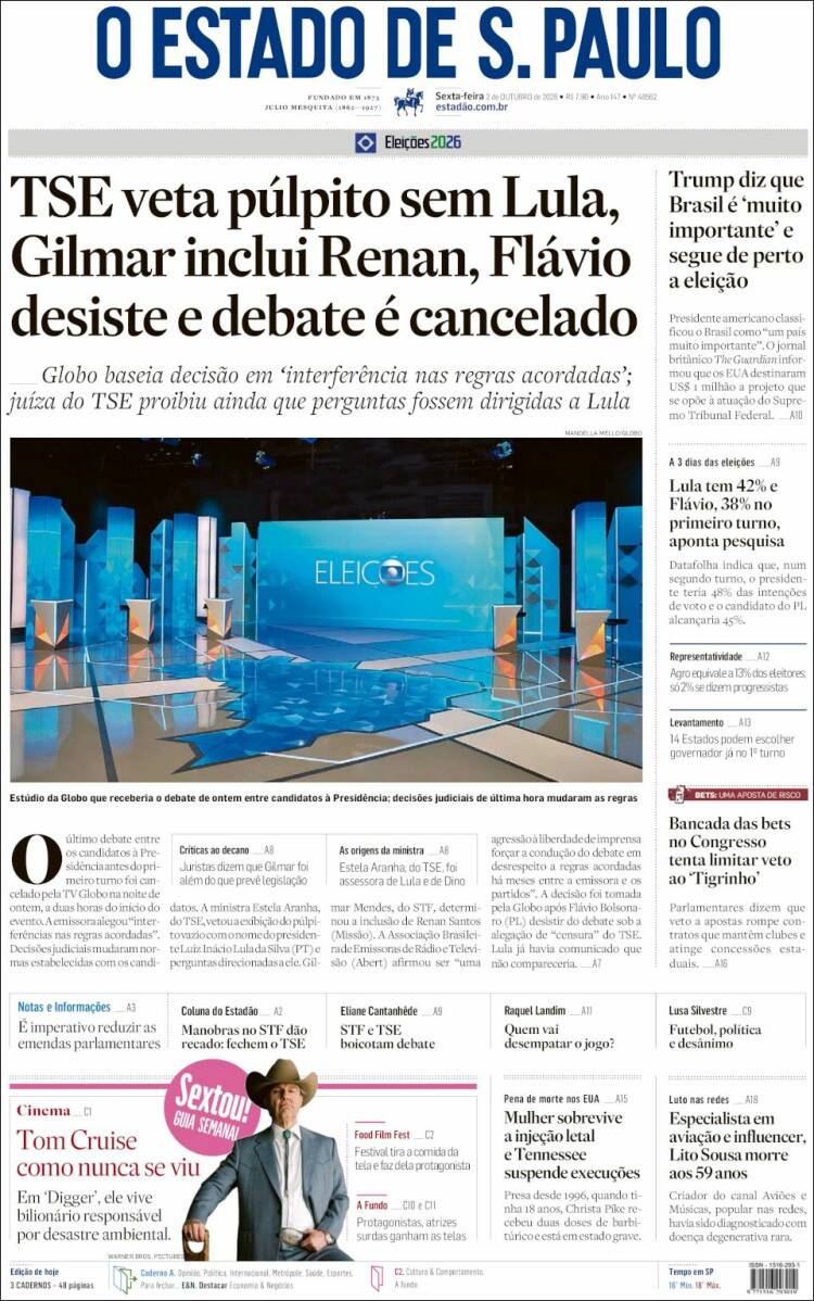 Portada de O Estado de São Paulo (Brasil)